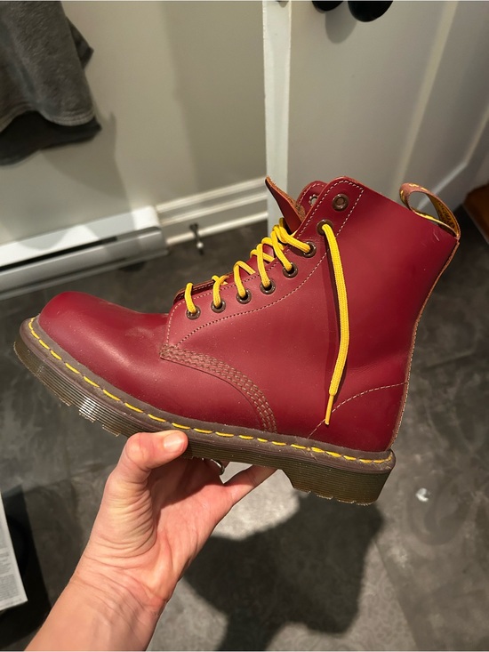 Dr. Martens Shoes - Dr. Martens MADE IN ENGLAND Burgundy, Yellow Accents (never worn)